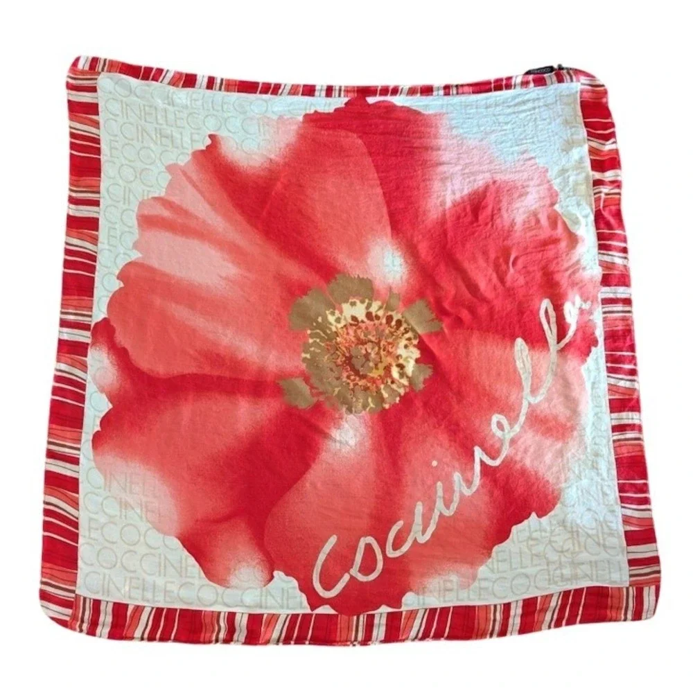 Coccinelle Silk Scarf Red‎ Poppy Floral Logo Print Made in Italy Square Scarf